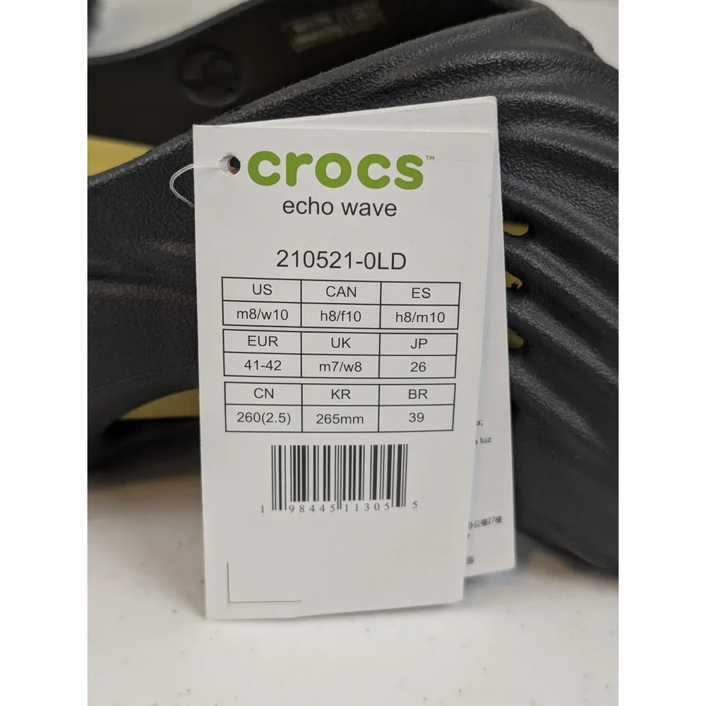 Crocs Echo Wave Clogs Black Sand Comfort Shoe Unisex Adults Men's 8 / Women's 10